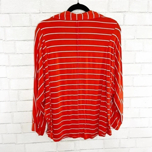 We the Free - Free People Red & White Striped Split Front Shirt Women's Small - Picture 4 of 7